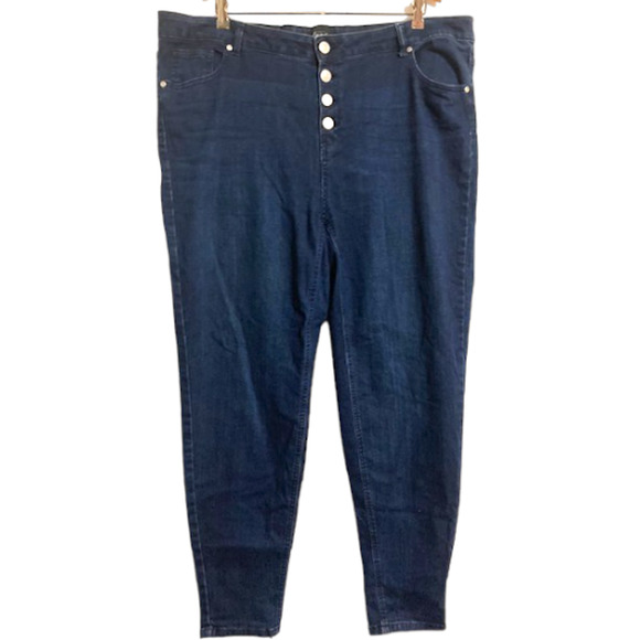 Simply Emma DARK WASH Skinny Jeans - Button High Waisted Denim Jeans - Size 20W - Picture 2 of 5